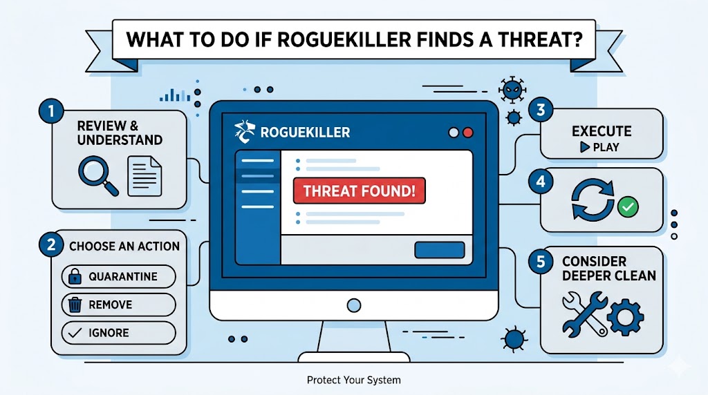 What should I do if RogueKiller finds a threat